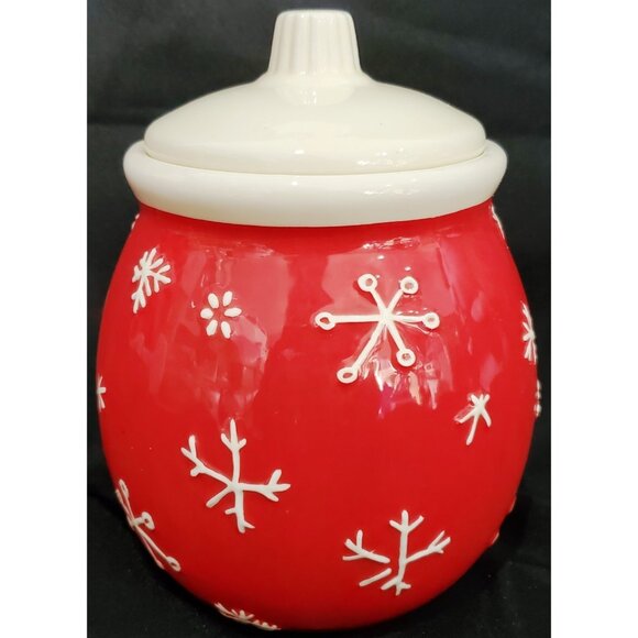 Hallmark small Merry Days snowman COOKIE TREAT JAR Christmas canister ceramic - Picture 8 of 9